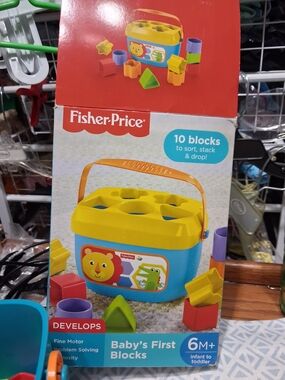 Fisher-Price Colorful Shape Sorter Bucket - Yellow, Blue & Orange